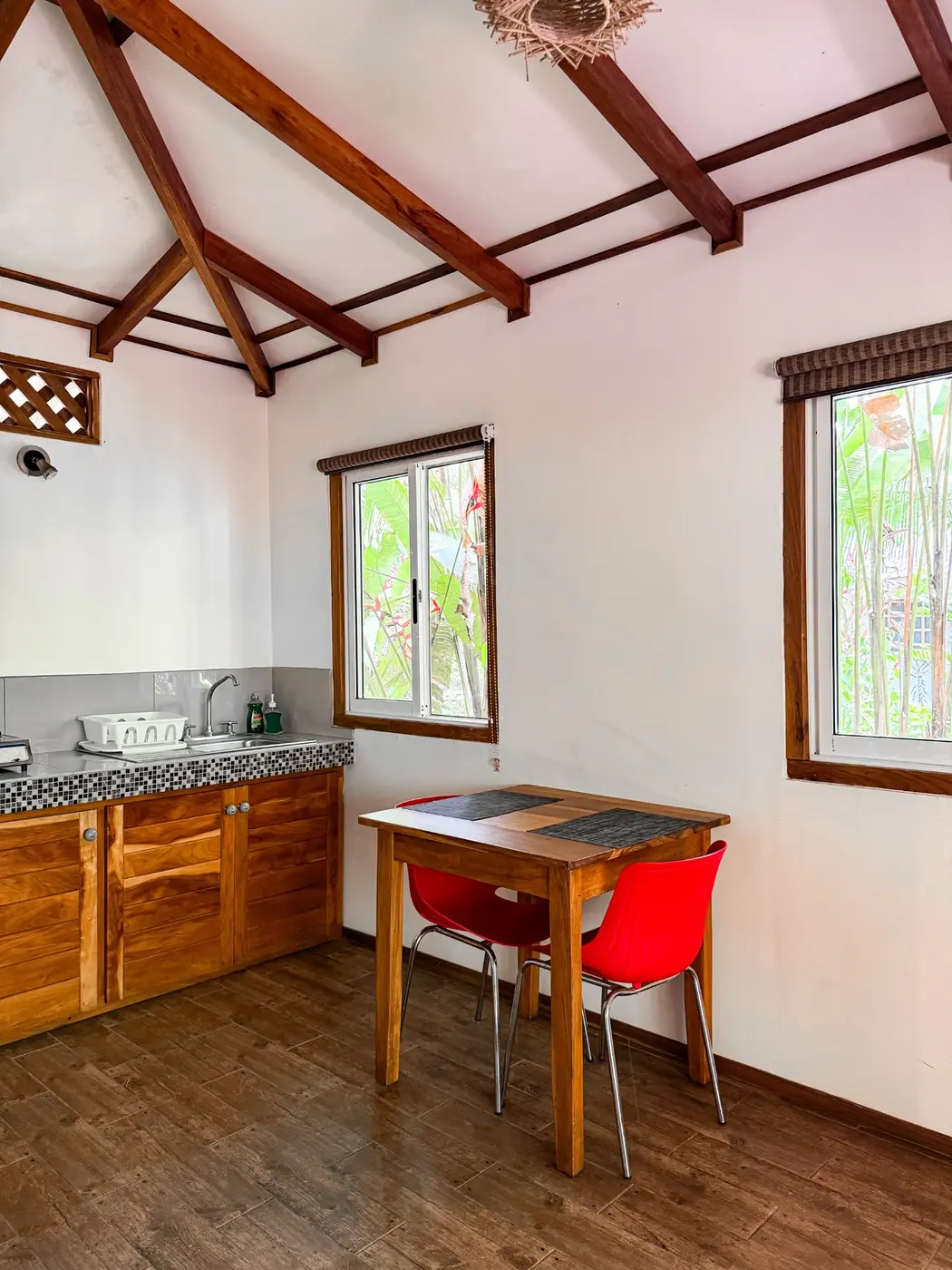 Spacious kitchen and indoor dining area