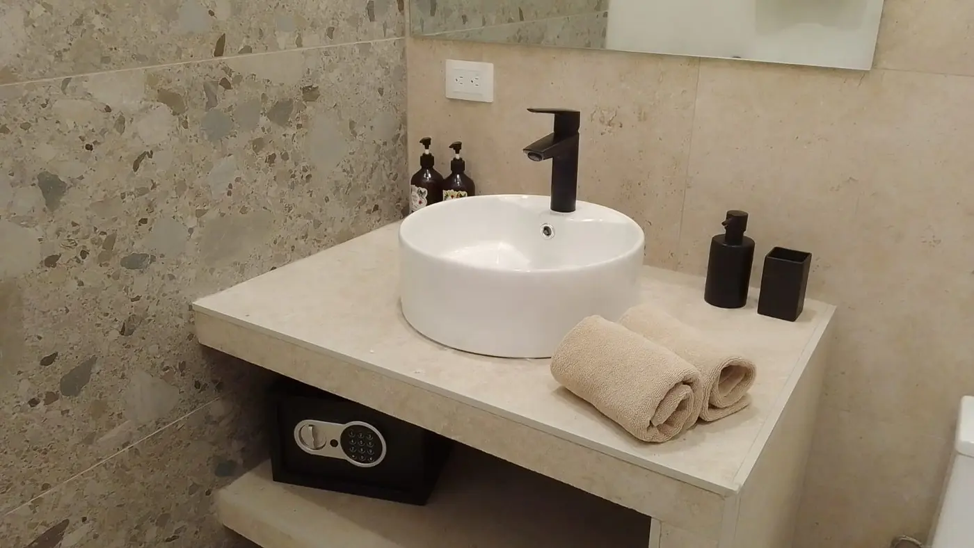 Modern washbasin and thoughtful bathroom details